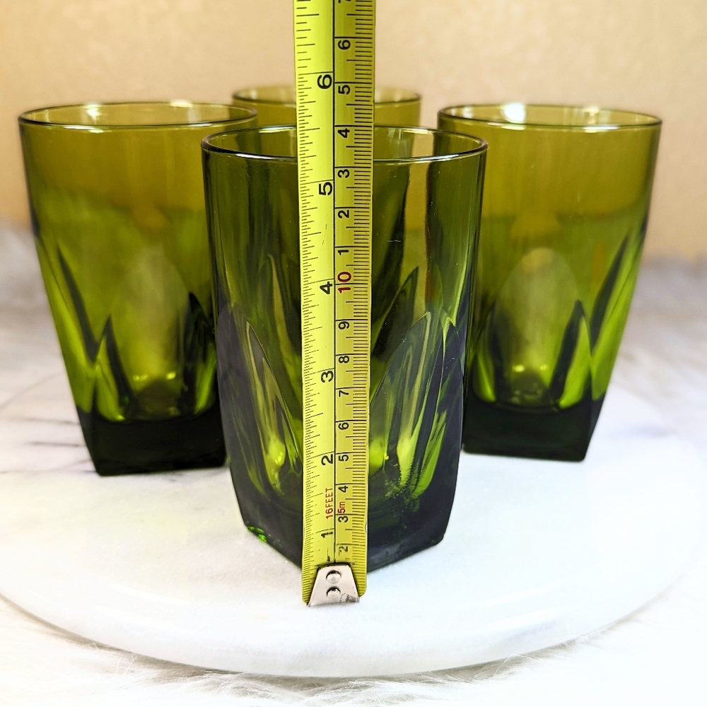 Vintage Hazel Atlas Colony Green Drinkware Tumblers Glasses 16oz Set Of 4 Retro - Picture 4 of 6